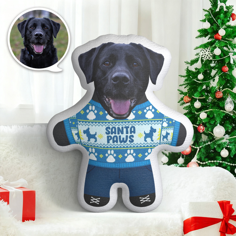 Custom Face Photo Pillow Santa Paws MiniMe Pillow Christmas Gift - yourphotoblanketuk