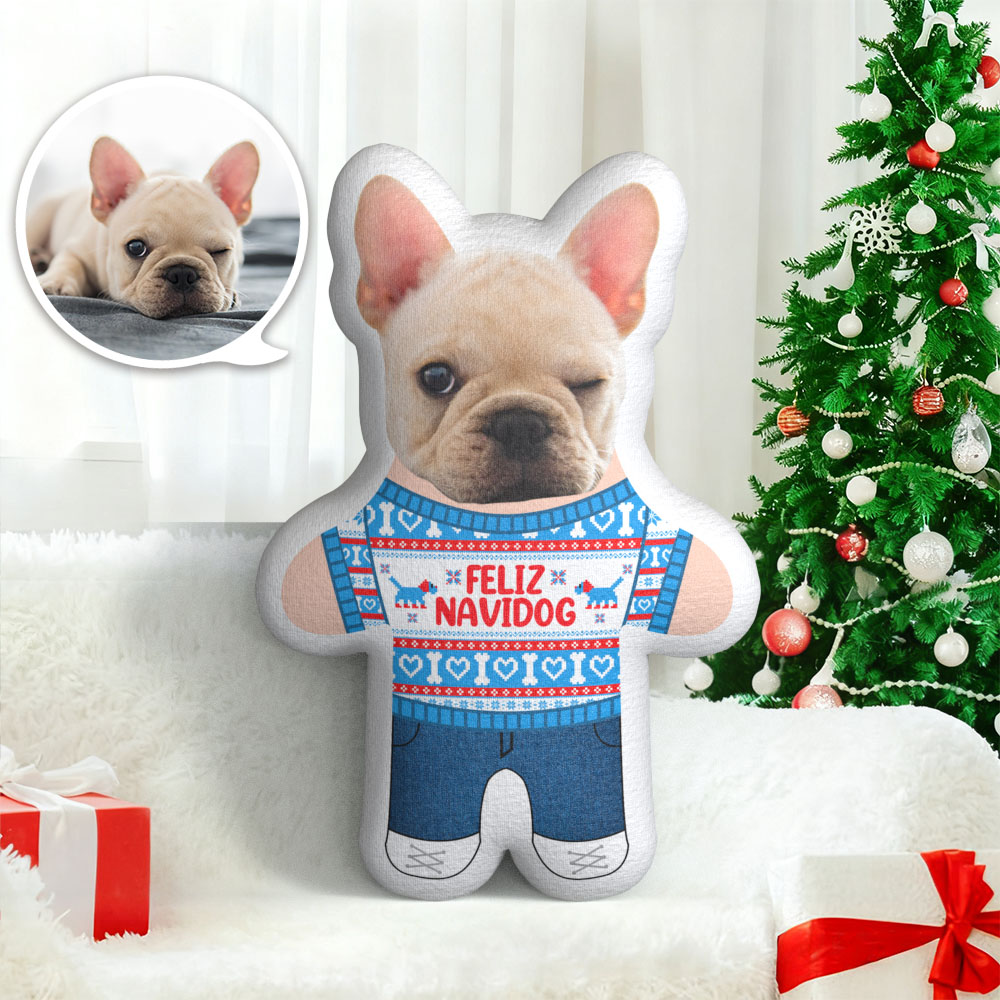 Custom Face Photo Pillow Feliz Navidog MiniMe Pillow Christmas Gift