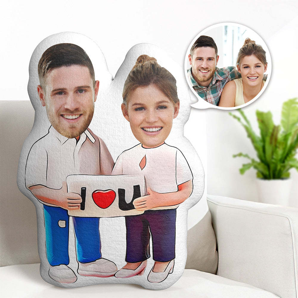 Valentine's Day Gifts Custom Q Version Couple Minime Pillow Personalized I Love You Figure Photo Minime Pillow - Yourphotoblanket