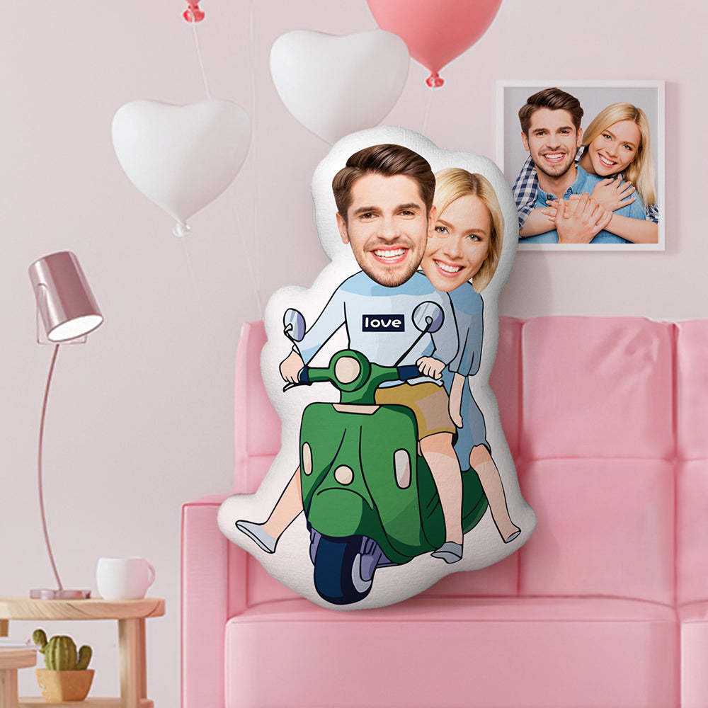 Custom Valentine's Day Gifts Pillow Face Pillow Riding A Scooter Pillow - Yourphotoblanket