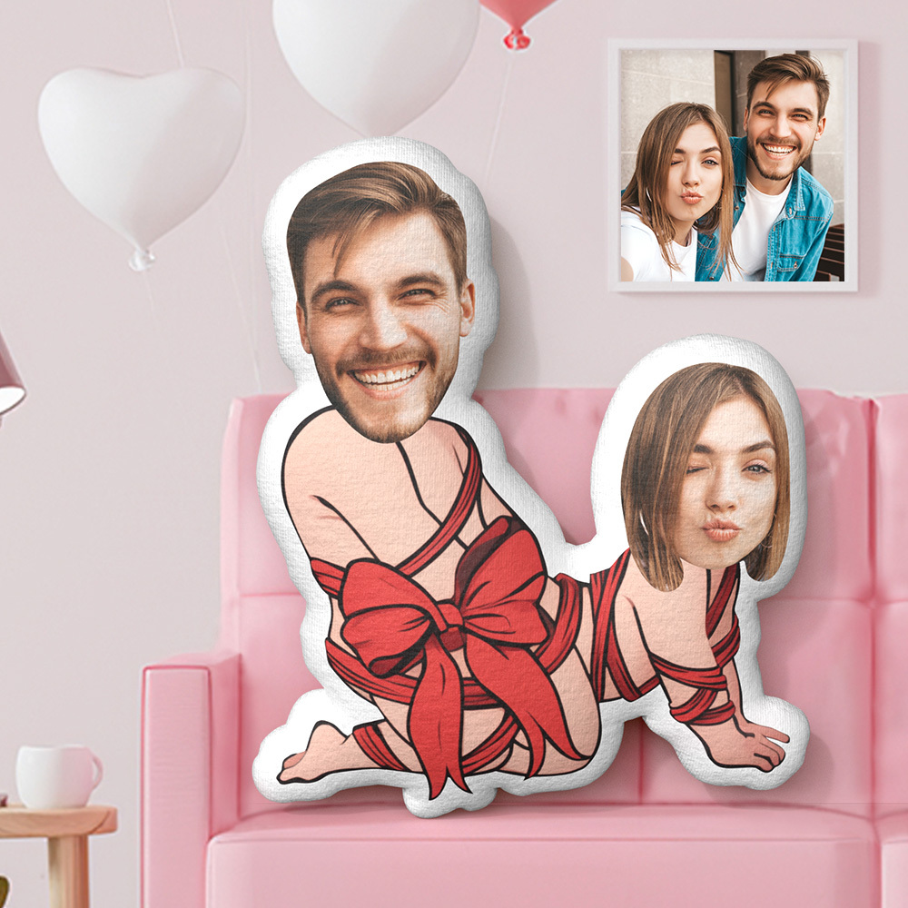 Custom Valentine's Day Gifts Face Pillow Bow Tie Couple Pillow - yourphotoblanketuk