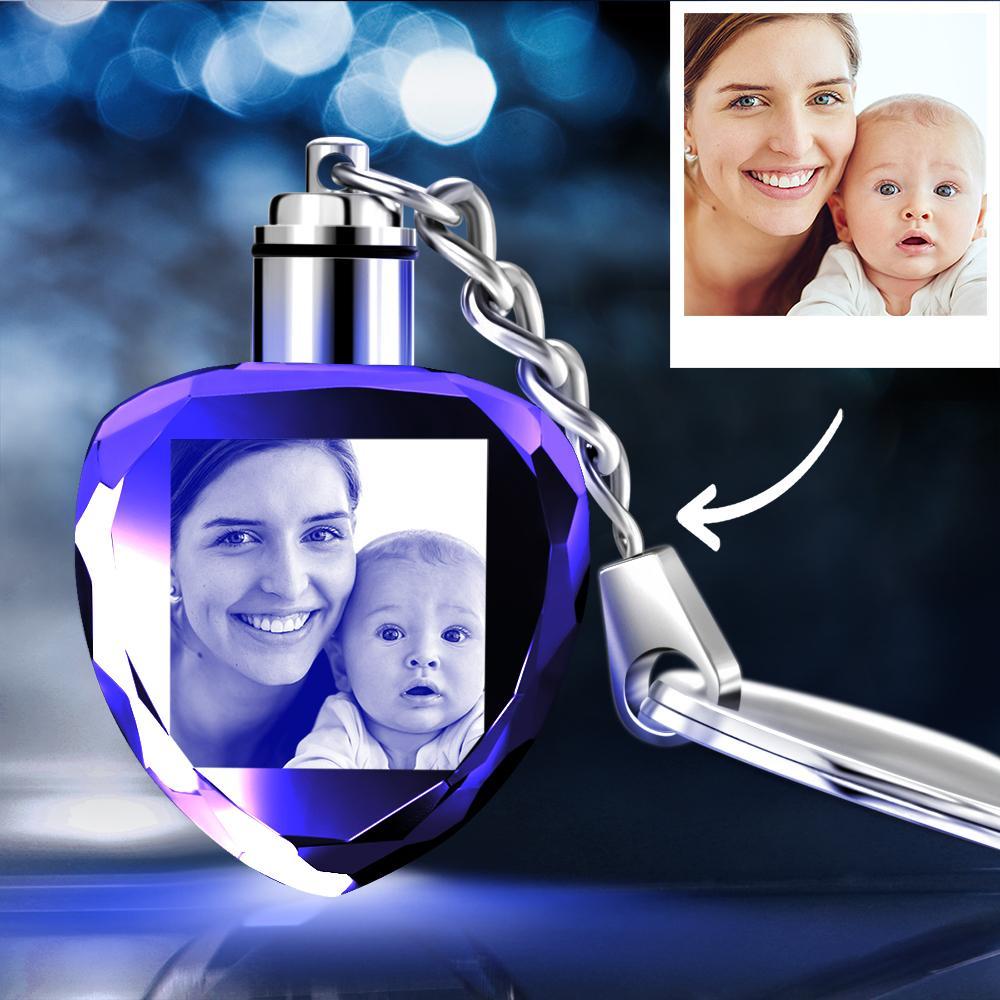 Gifts for Family Custom Crystal Heart Shape Photo Key Chain