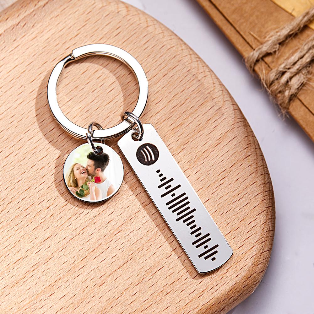 Custom Photo Engraved Keychain Scannable Spotify Code Creative Gifts