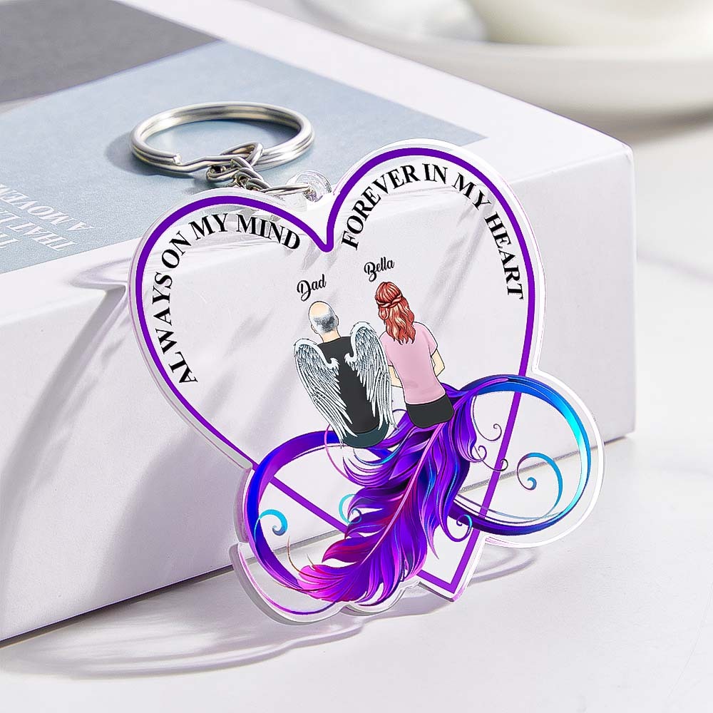 Custom Keychain Memorial Heart Keyring Personalized Cartoon Image and Name Acrylic Keychain - Yourphotoblanket