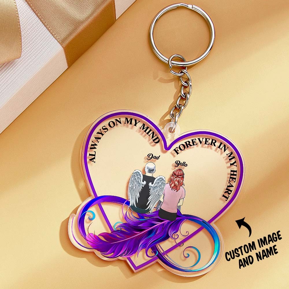 Custom Keychain Memorial Heart Keyring Personalized Cartoon Image and Name Acrylic Keychain - Yourphotoblanket