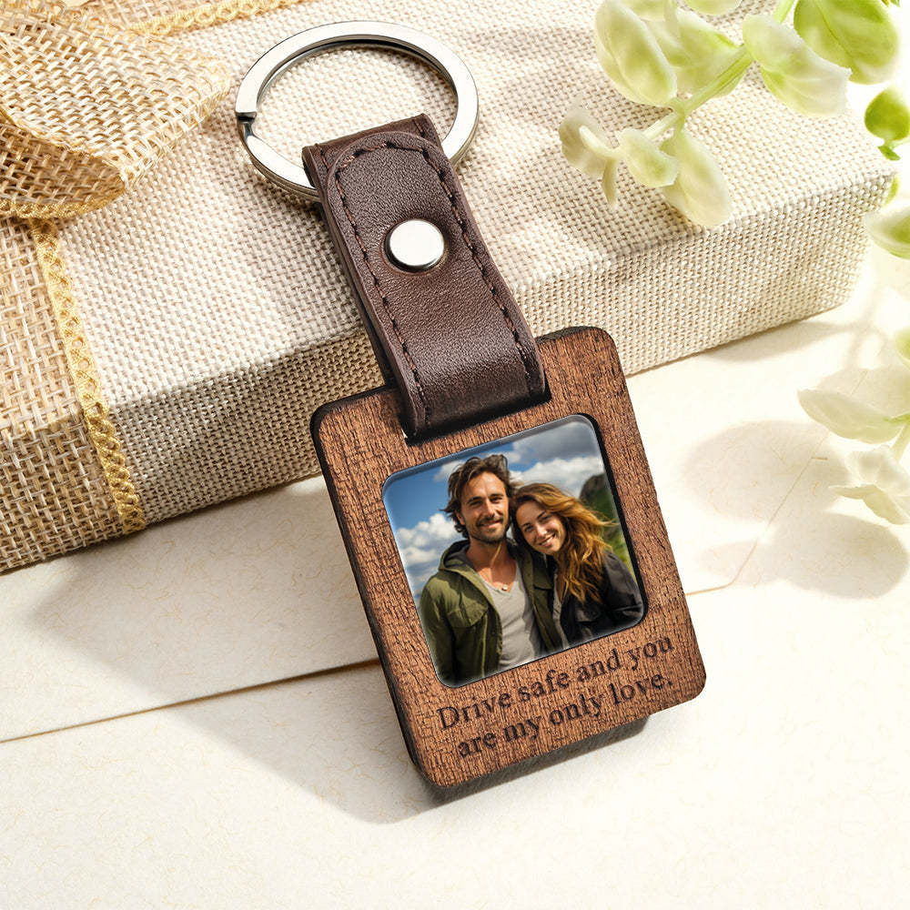 Custom Text Leather Photograph Keychain Personalized Picture Gift - Yourphotoblanket