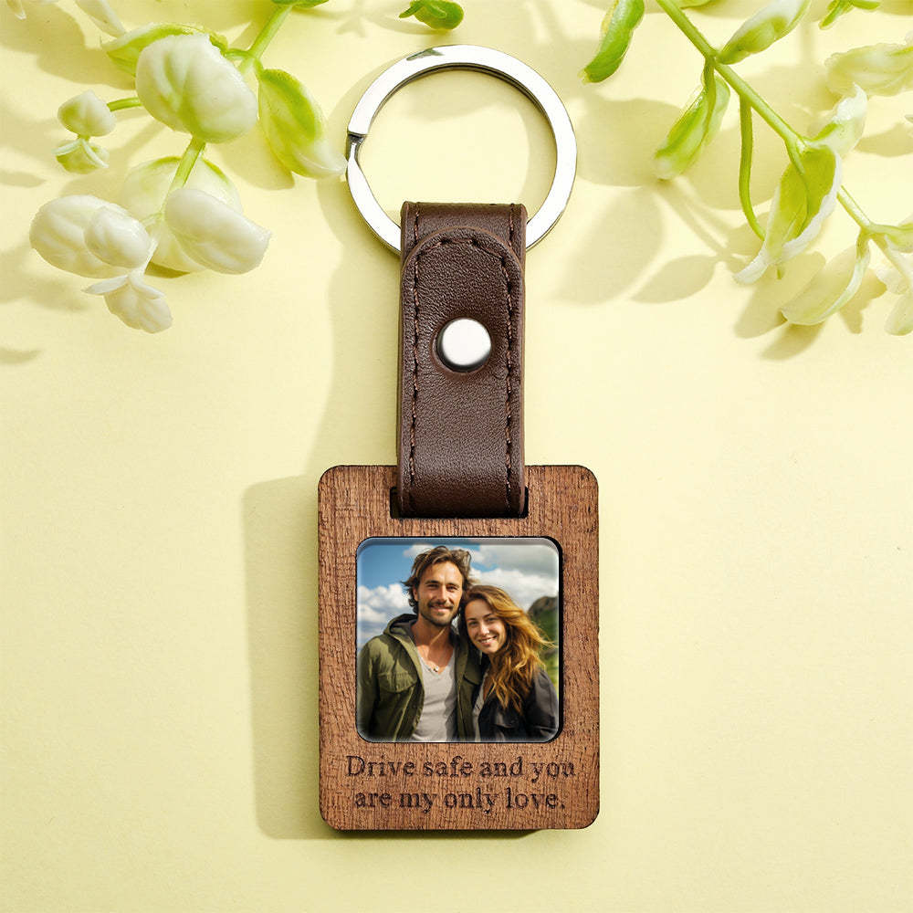 Custom Text Leather Photograph Keychain Personalized Picture Gift - Yourphotoblanket