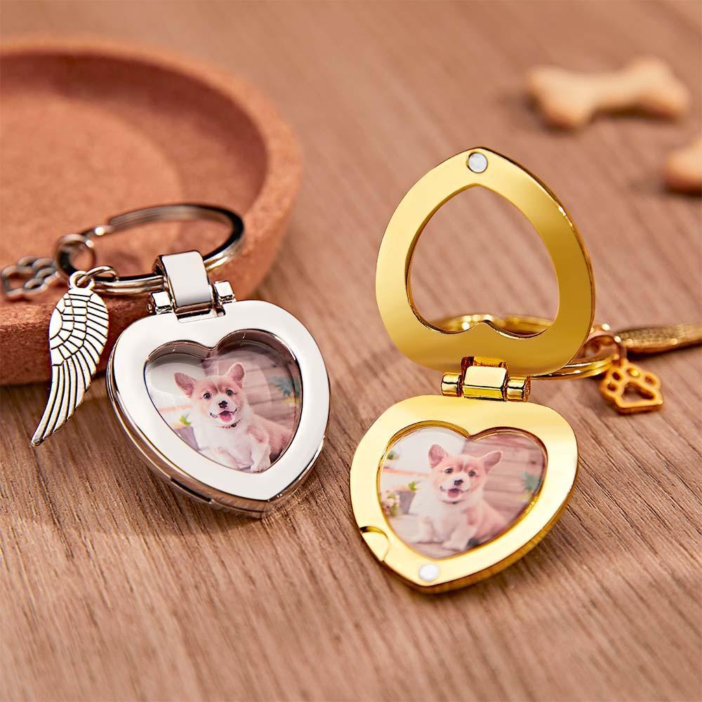 Custom Photo Keychain with Angel's Wing and Paw Personalized Pet Memorial Gifts - Yourphotoblanket