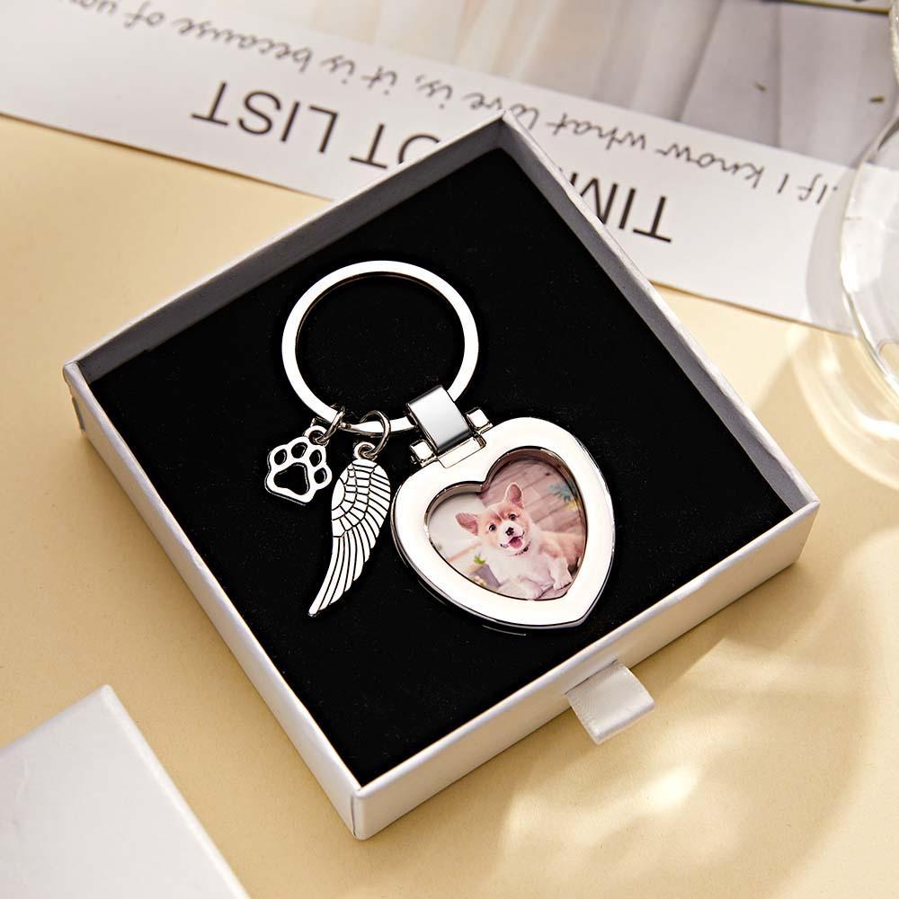 Custom Photo Keychain with Angel's Wing and Paw Personalized Pet Memorial Gifts - Yourphotoblanket