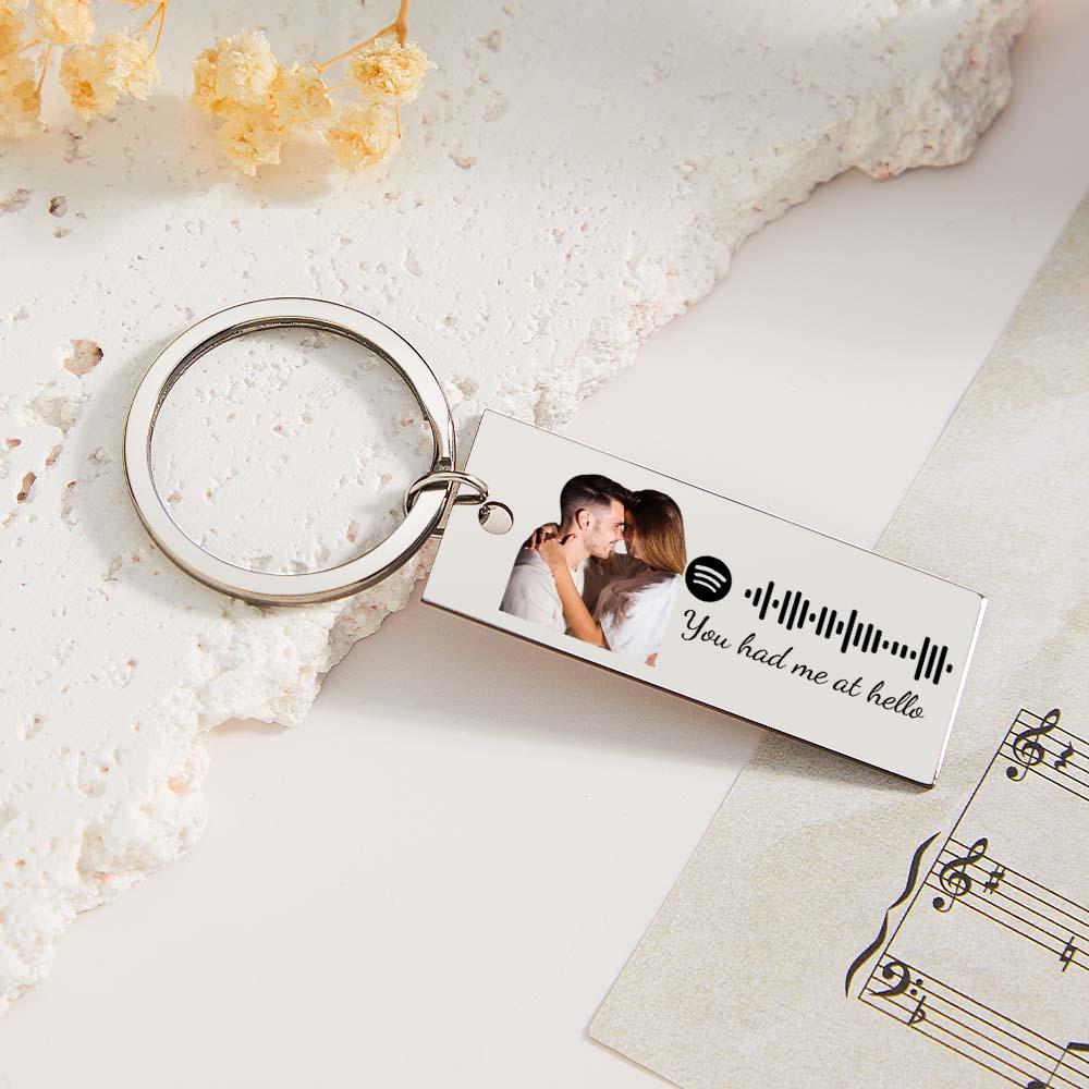 Custom Photo Engraved Spotify Music Keychain Stainless Steel Scannable Code Best Gifts For Couples - Yourphotoblanket