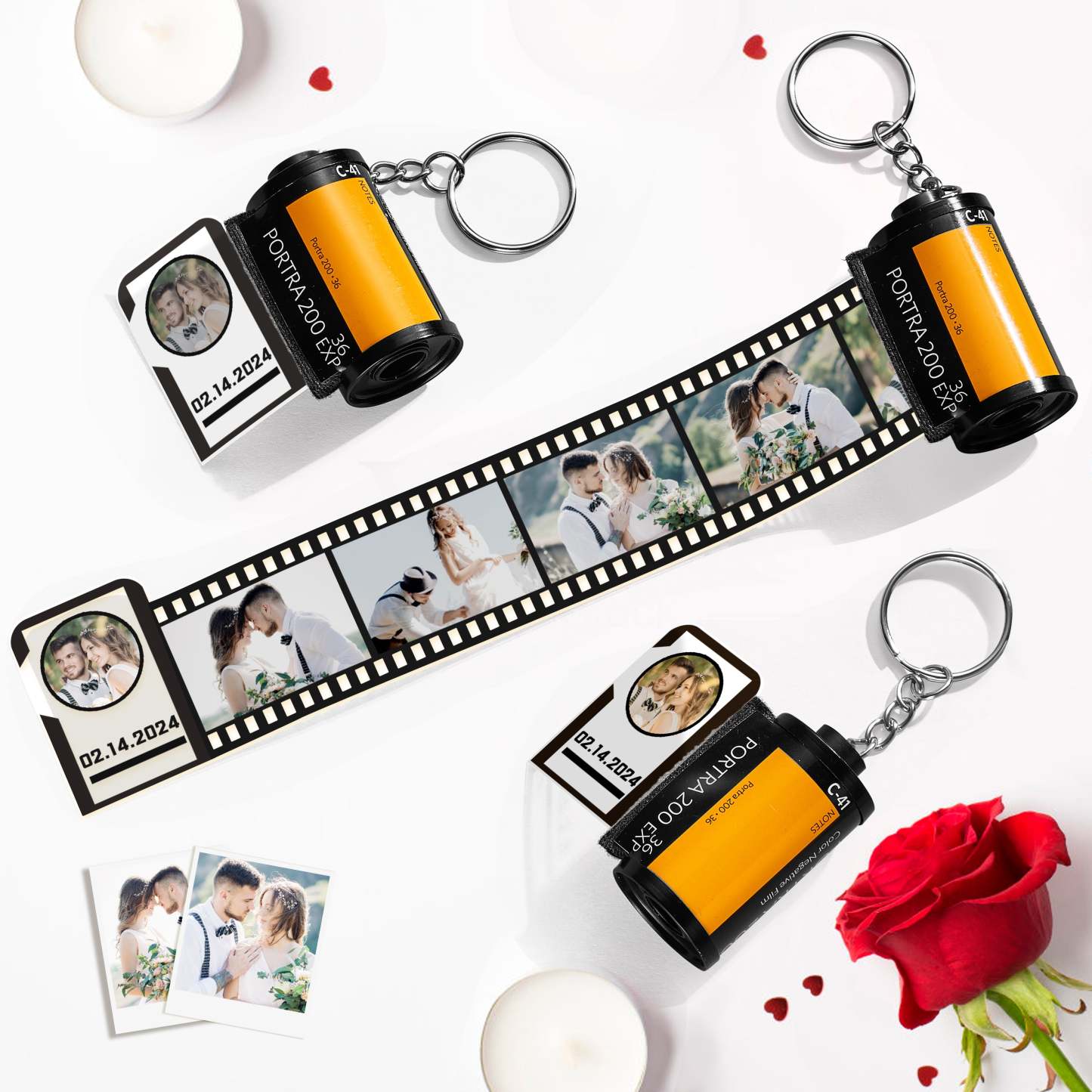 Custom Photo Film Roll Keychain With Text Memory Camera Keychain Valentine's Day Gifts For Couples - Yourphotoblanket