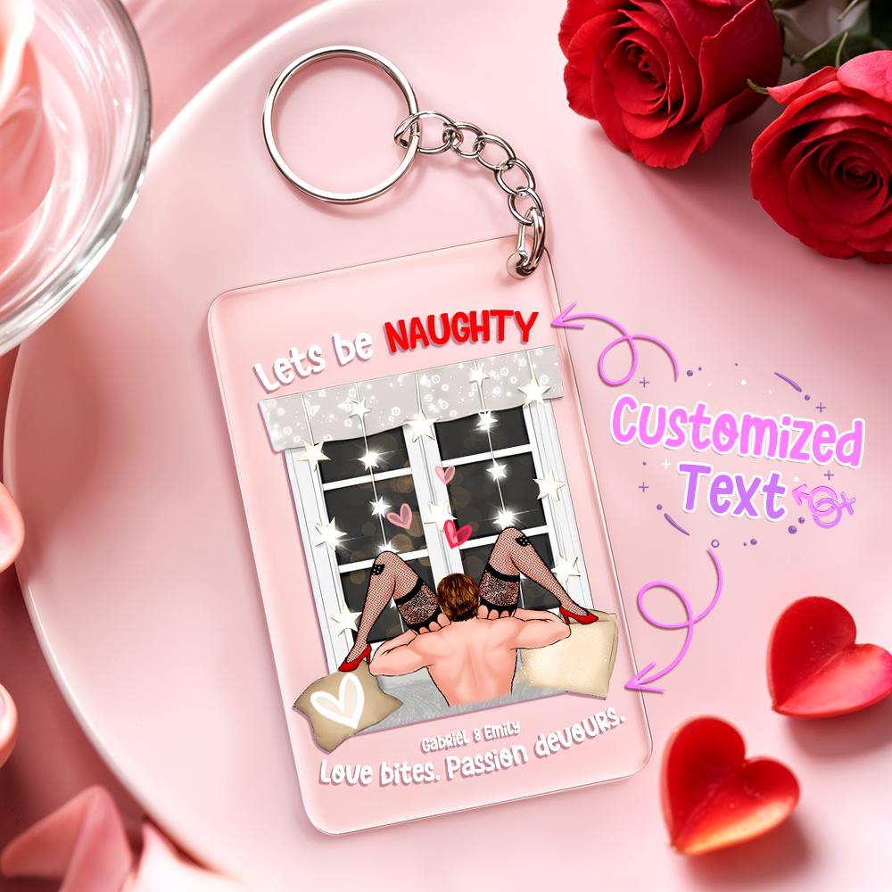 Personalized Illustration Engraved Keychain Anniversary Naughty Couple Gift Custom Engraved Painting Plaque