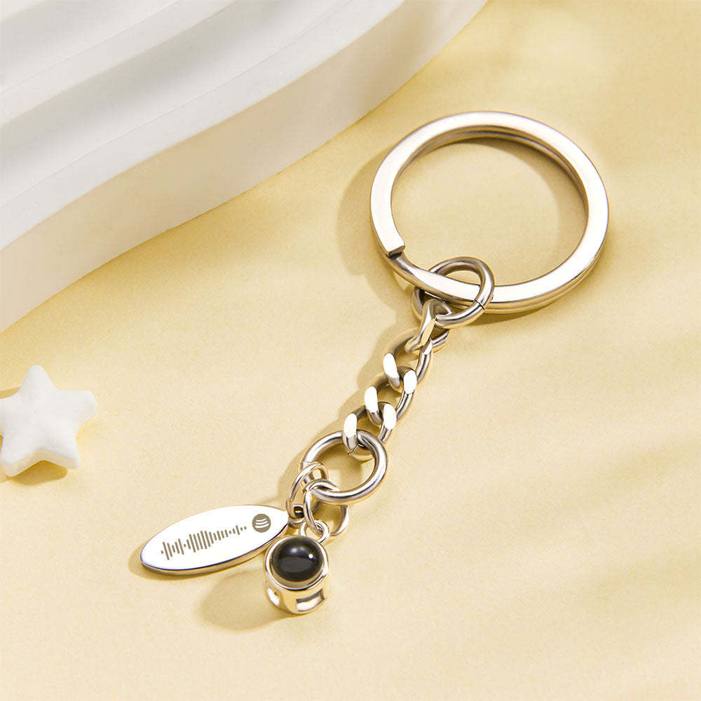 Custom Photo Projection Scannable Spotify Code Keychain Personalized Photo Music Keyring Anniversary Gifts - Yourphotoblanket