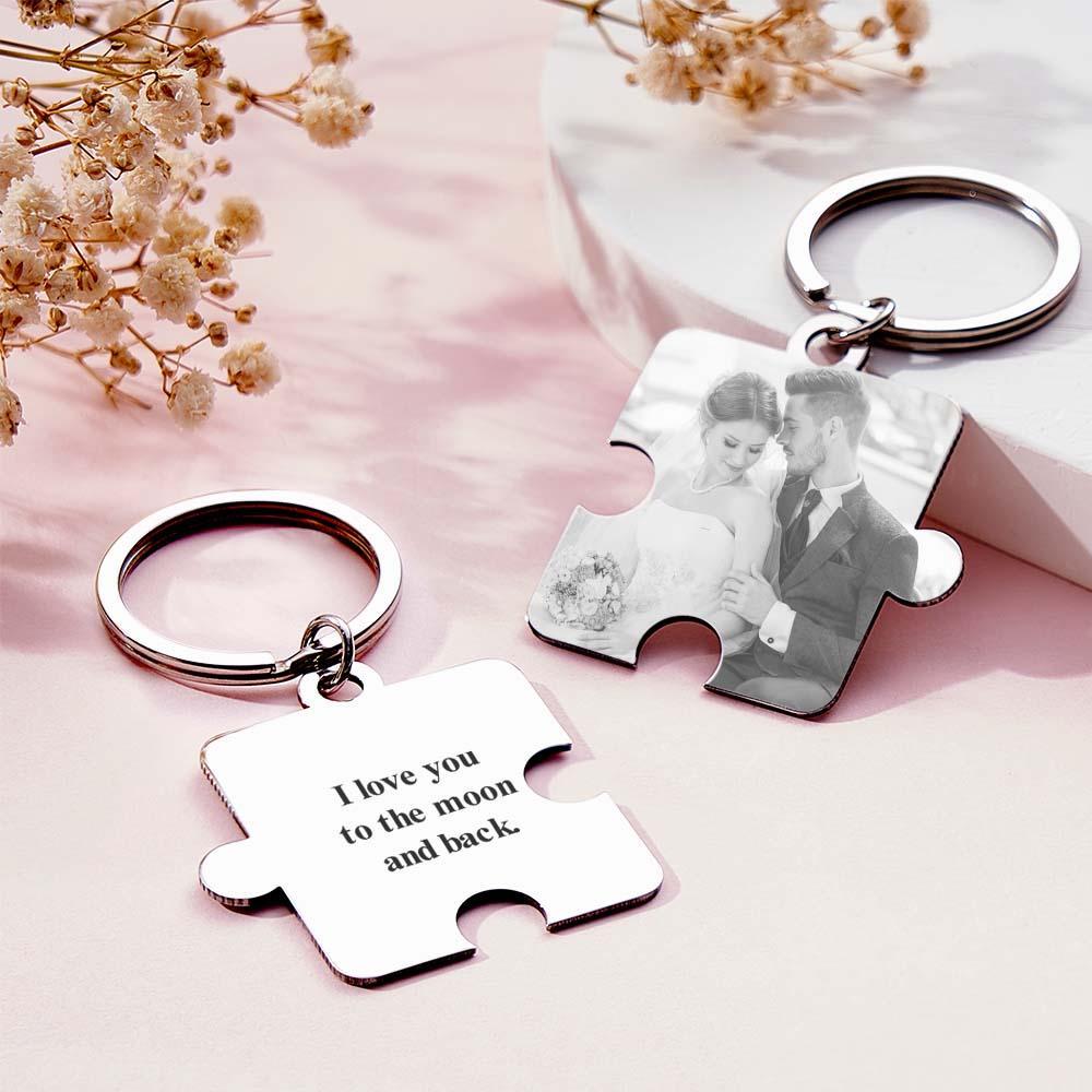 Personalized Jigsaw Puzzle Piece Custom Photo Keychain Couple Anniversary Long Distance Gift - Yourphotoblanket