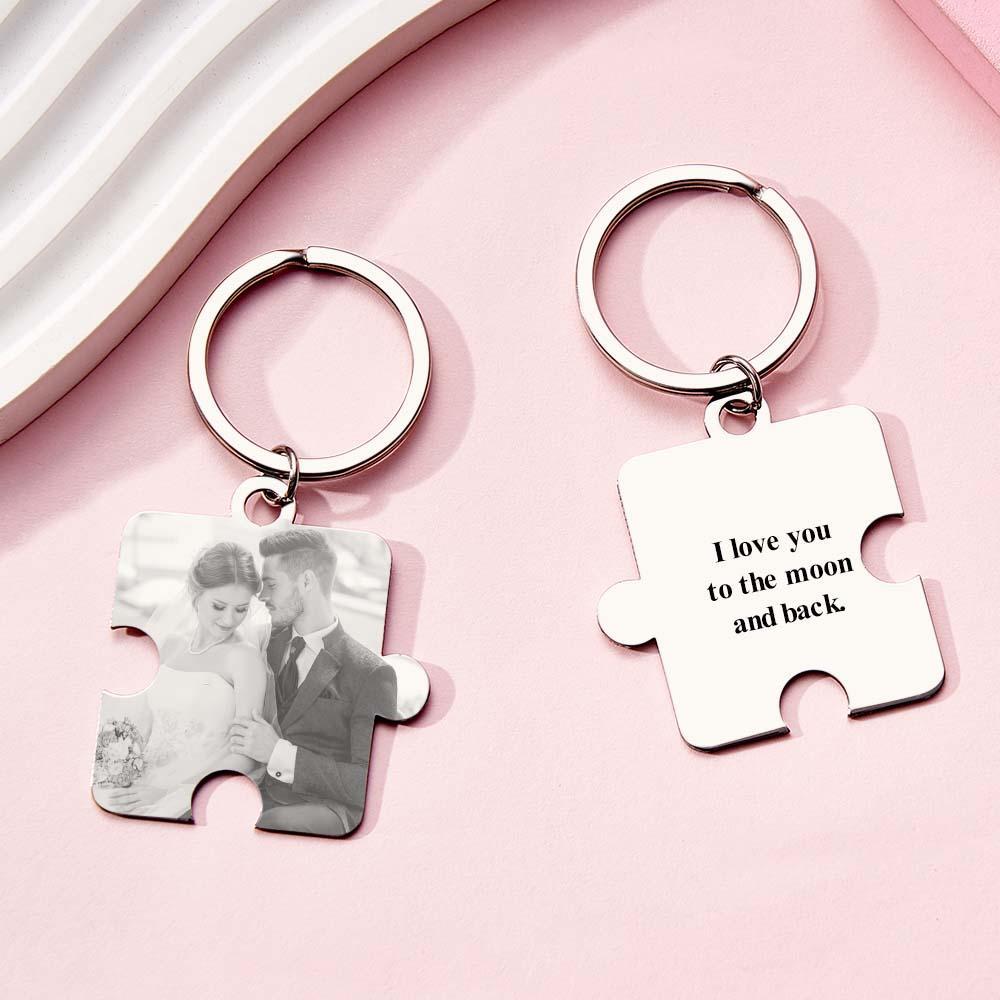 Personalized Jigsaw Puzzle Piece Custom Photo Keychain Couple Anniversary Long Distance Gift - Yourphotoblanket