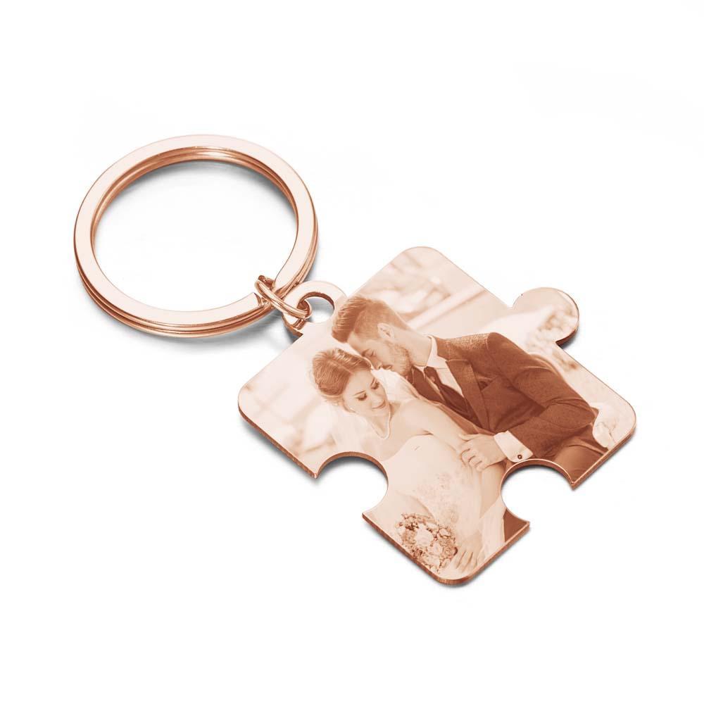 Personalized Jigsaw Puzzle Piece Custom Photo Keychain Couple Anniversary Long Distance Gift - Yourphotoblanket