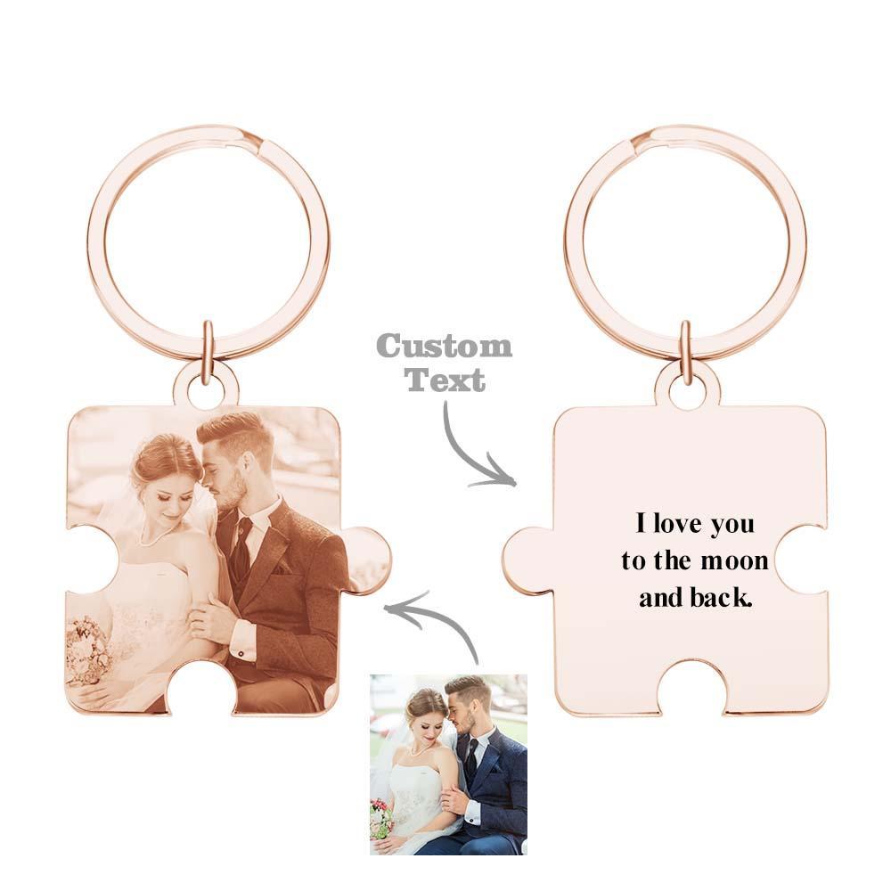 Personalized Jigsaw Puzzle Piece Custom Photo Keychain Couple Anniversary Long Distance Gift - Yourphotoblanket