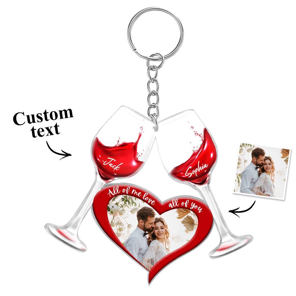 Personalized Couple Wine Glass Car Ornament Custom Name Photo Keychains - Yourphotoblanket