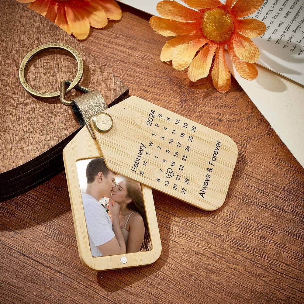 Personalized Calendar Photo Keychain Magnetic Engraved Keychain Valentine's Day Gifts for Him - Yourphotoblanket
