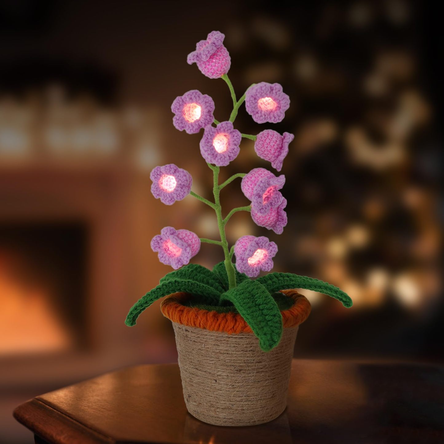 Handmade Crochet Lily of the Valley Flower Lamp | Potted Desk Light | Finished Floral Night Light - yourphotoblanketuk