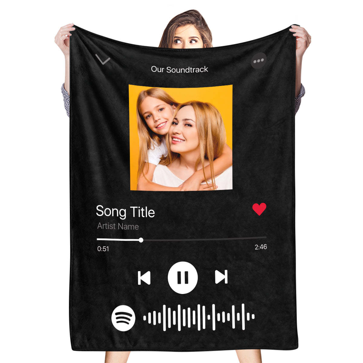 Custom Photo Spotify Code Music Personalized Fleece Blanket Mother's Day Gift for Her