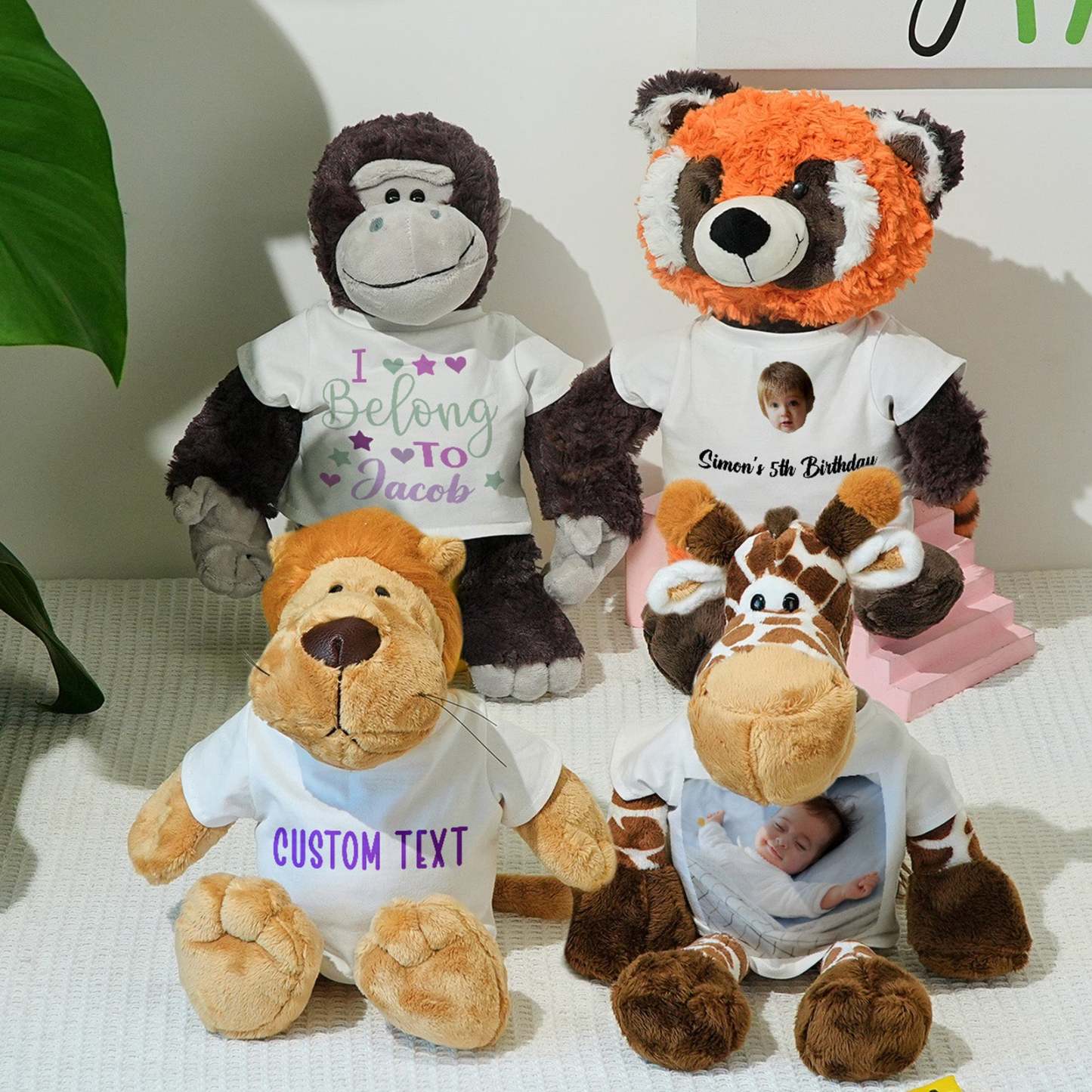 Personalized Animal Plush Stuffed Toy Birth Announcement Gift for Baby Shower - yourphotoblanketuk