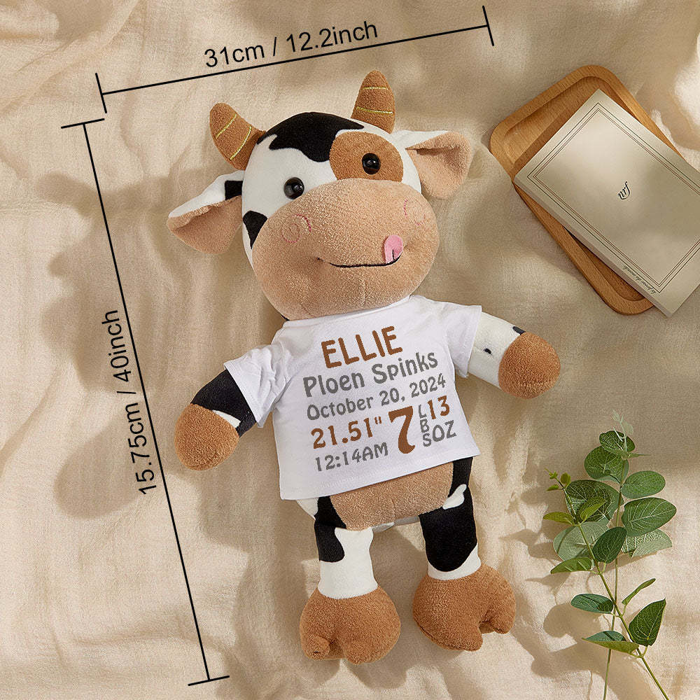 Personalized Cow Plush Stuffed Toy Birth Announcement Gift for Baby Shower - yourphotoblanketuk
