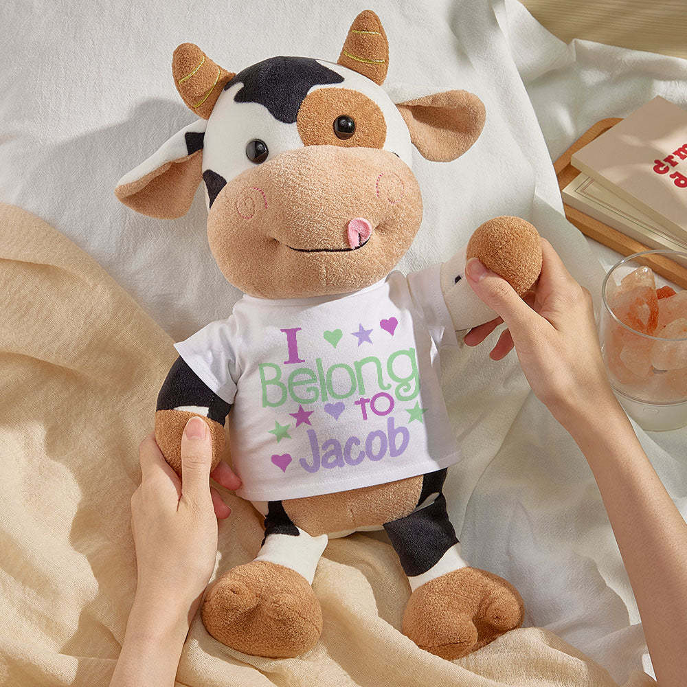 Personalized Cow Plush Stuffed Toy Gift for Baby Shower - yourphotoblanketuk