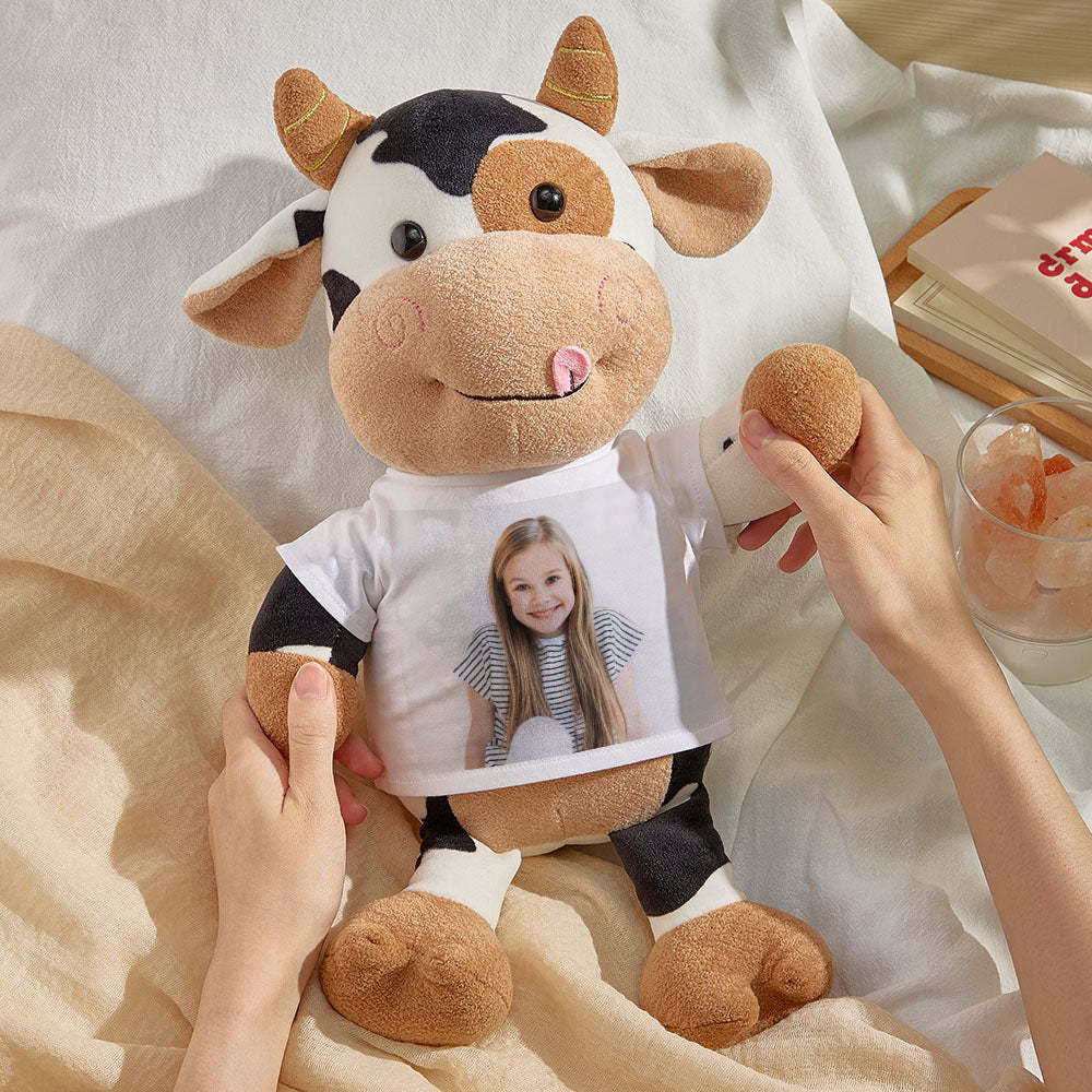 Personalized Cow Plush Stuffed Toy with Photo Gift for Kids - yourphotoblanketuk