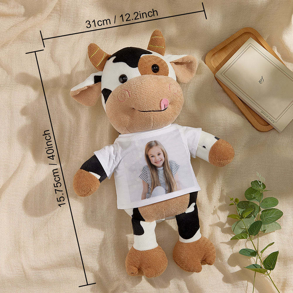 Personalized Cow Plush Stuffed Toy with Photo Gift for Kids - yourphotoblanketuk