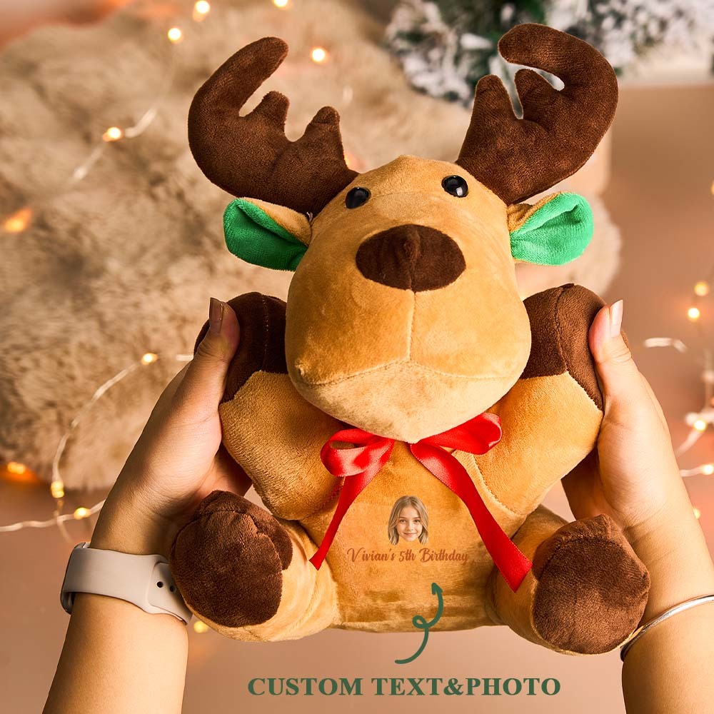 Personalized Moose Plush Stuffed Toy with Custom Text and Face Gift for Kids - yourphotoblanketuk