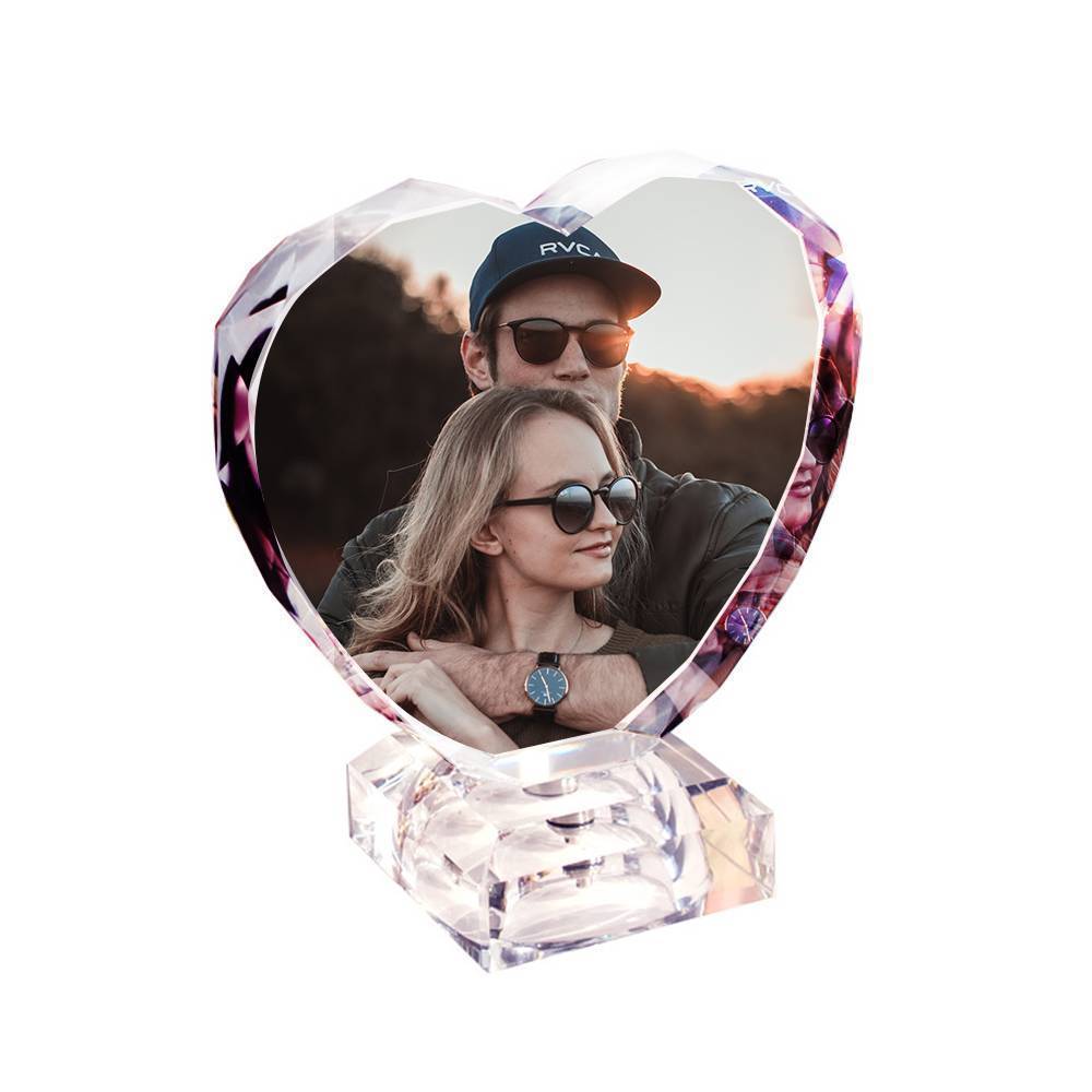 Personalized Crystal Photo Frame Heart-shaped Illuminate Keepsake Gift