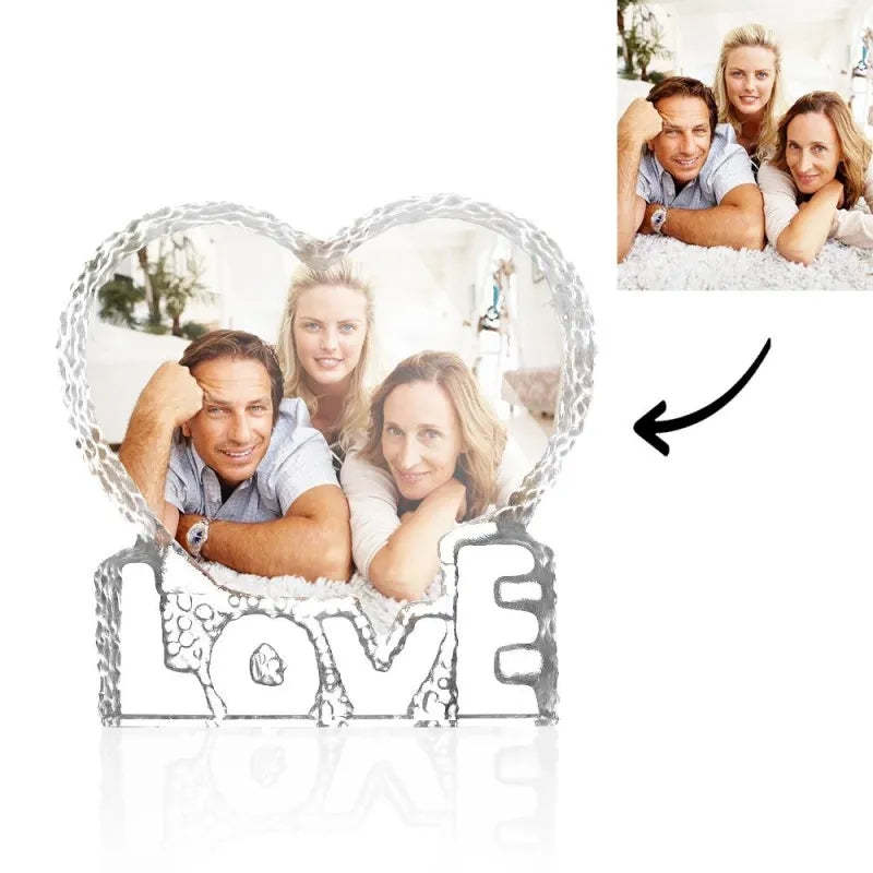 Custom Crystal Photo Frame Heart-Shaped With Love Keepsake Gift 100mm
