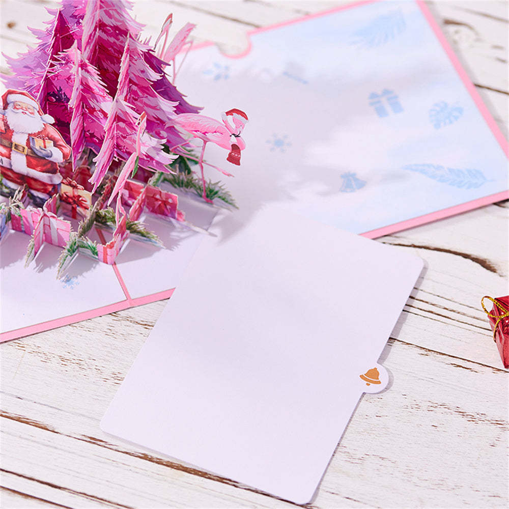 Christmas 3D Pop Up Card Pink Christmas Tree Flamingo Greeting Card - Yourphotoblanket