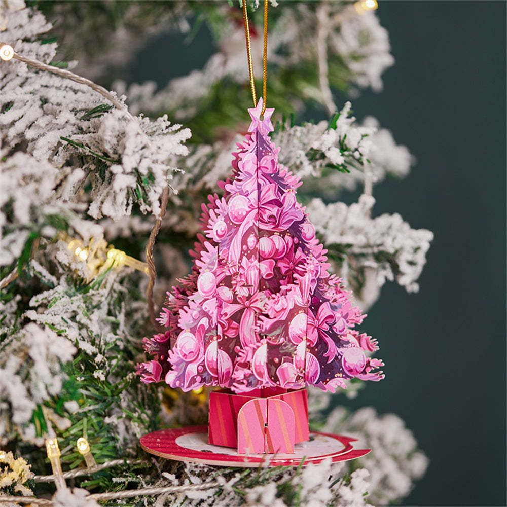 Pink Christmas Tree Ornament Christmas 3D Pop Up Greeting Card - Yourphotoblanket
