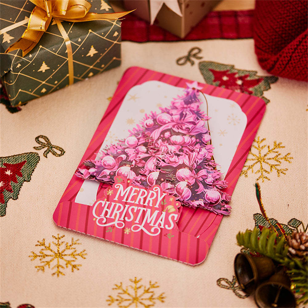 Pink Christmas Tree Ornament Christmas 3D Pop Up Greeting Card - Yourphotoblanket