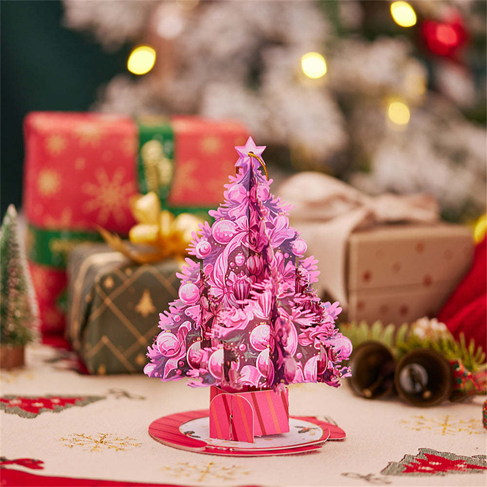 Pink Christmas Tree Ornament Christmas 3D Pop Up Greeting Card - Yourphotoblanket