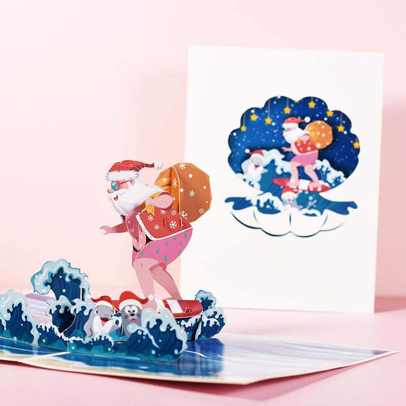 Surfing Santa 3D Pop-Up Card Greeting Card - Yourphotoblanket