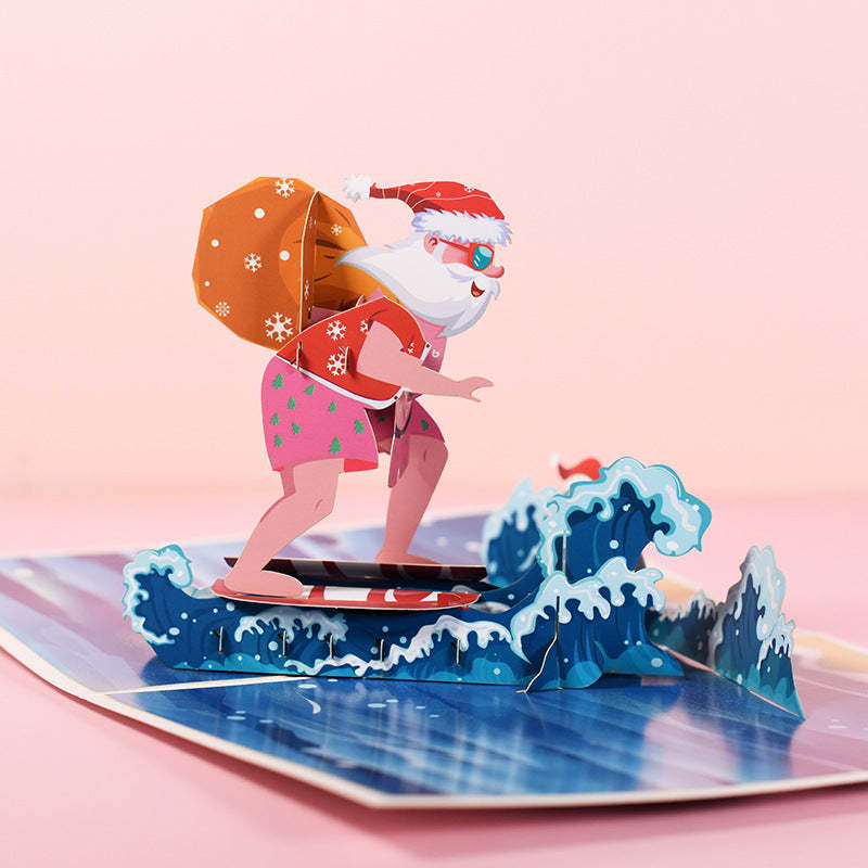 Surfing Santa 3D Pop-Up Card Greeting Card - Yourphotoblanket