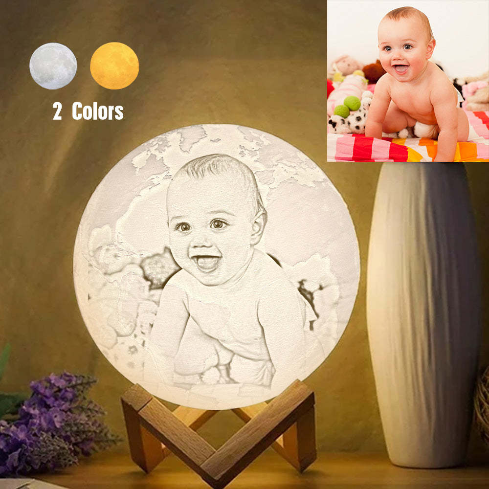 Magic Lunar Customized Earth Lamp With Text, Engraved Photo Lamp For Baby - Touch Two Colors (10-15cm) - yourphotoblanketuk
