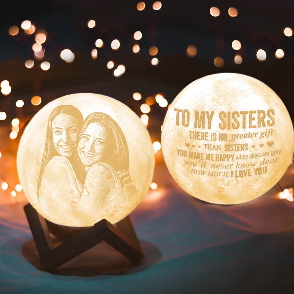 Gift For Sister Personalized Moon Night light Lamp 3D Printed Custom Photo Quality made Sister Gift - yourphotoblanketuk