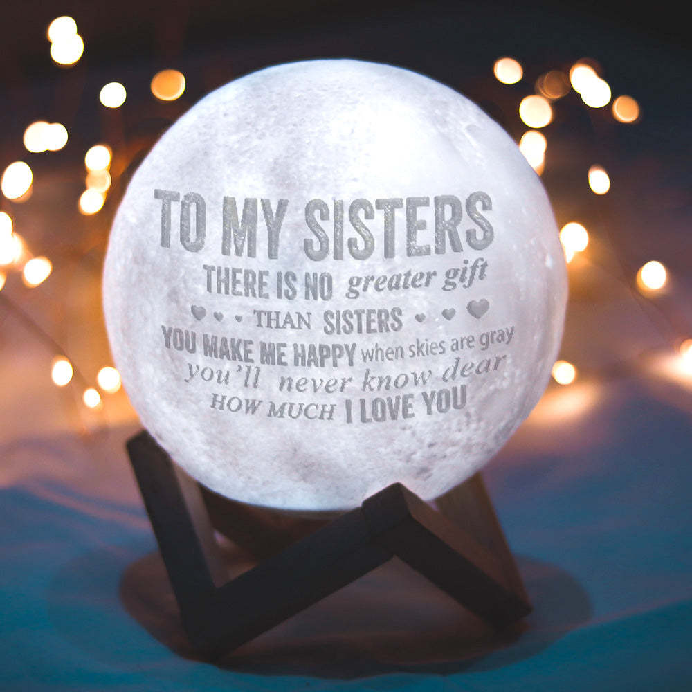 Gift For Sister Personalized Moon Night light Lamp 3D Printed Custom Photo Quality made Sister Gift - yourphotoblanketuk