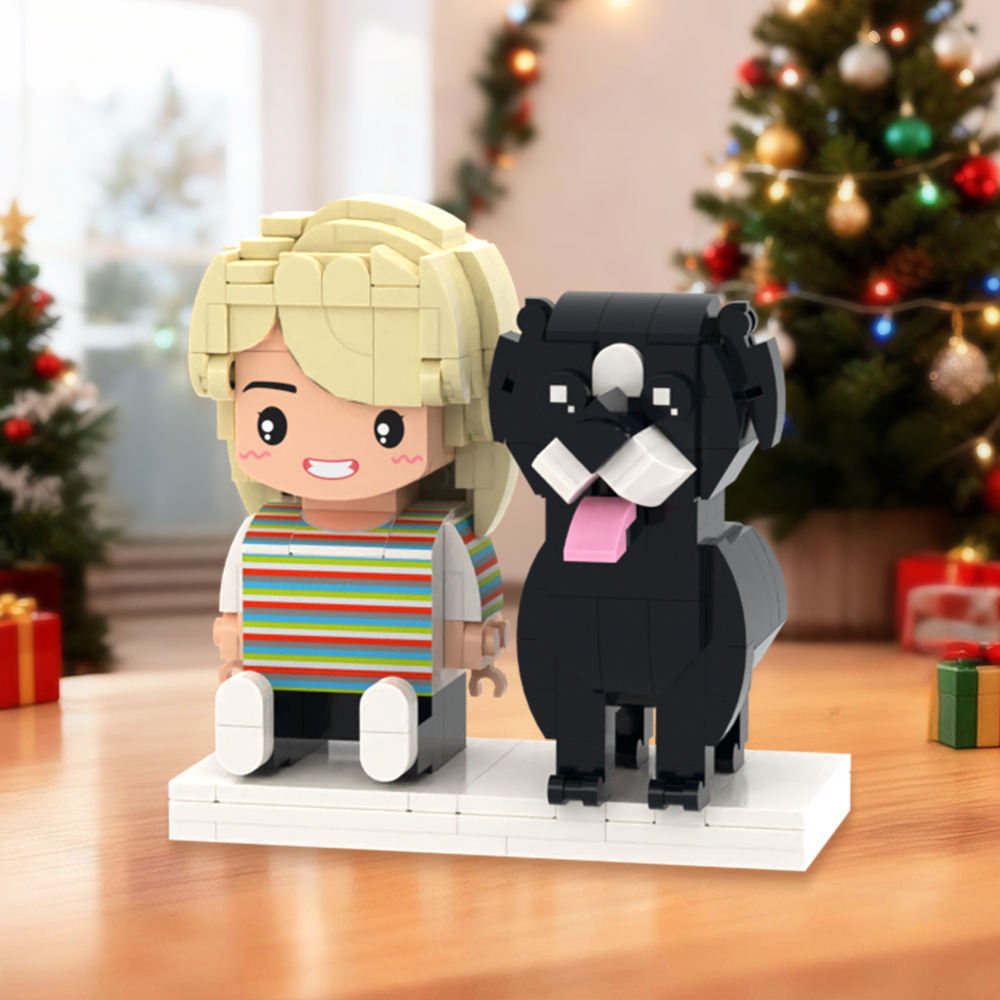 Custom Full Body Brick Figures Personalized Sitting Brick Figures Kids and Cat Universal Interlocking Plastic Toy Christmas Gift - yourphotoblanketuk