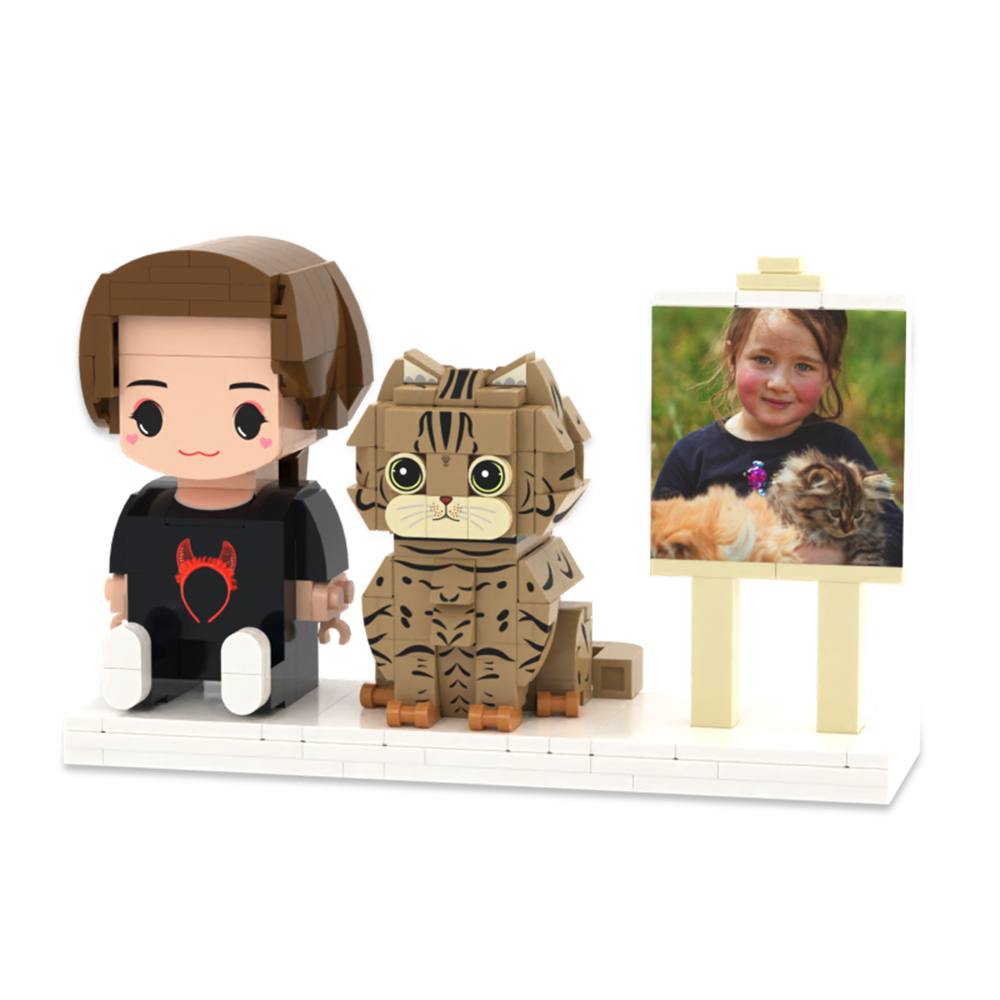 Custom Full Body Brick Figures Personalized Sitting Brick Figures Kids and Cat Universal Interlocking Plastic Toy Christmas Gift - yourphotoblanketuk