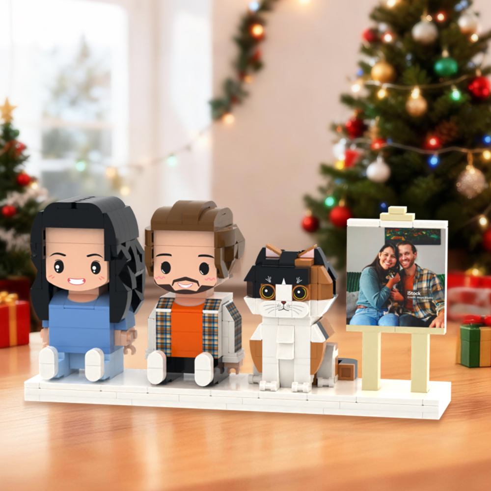 Custom Full Body Brick Figures Personalized Sitting Brick Figures Kids and Cat Universal Interlocking Plastic Toy Christmas Gift - yourphotoblanketuk