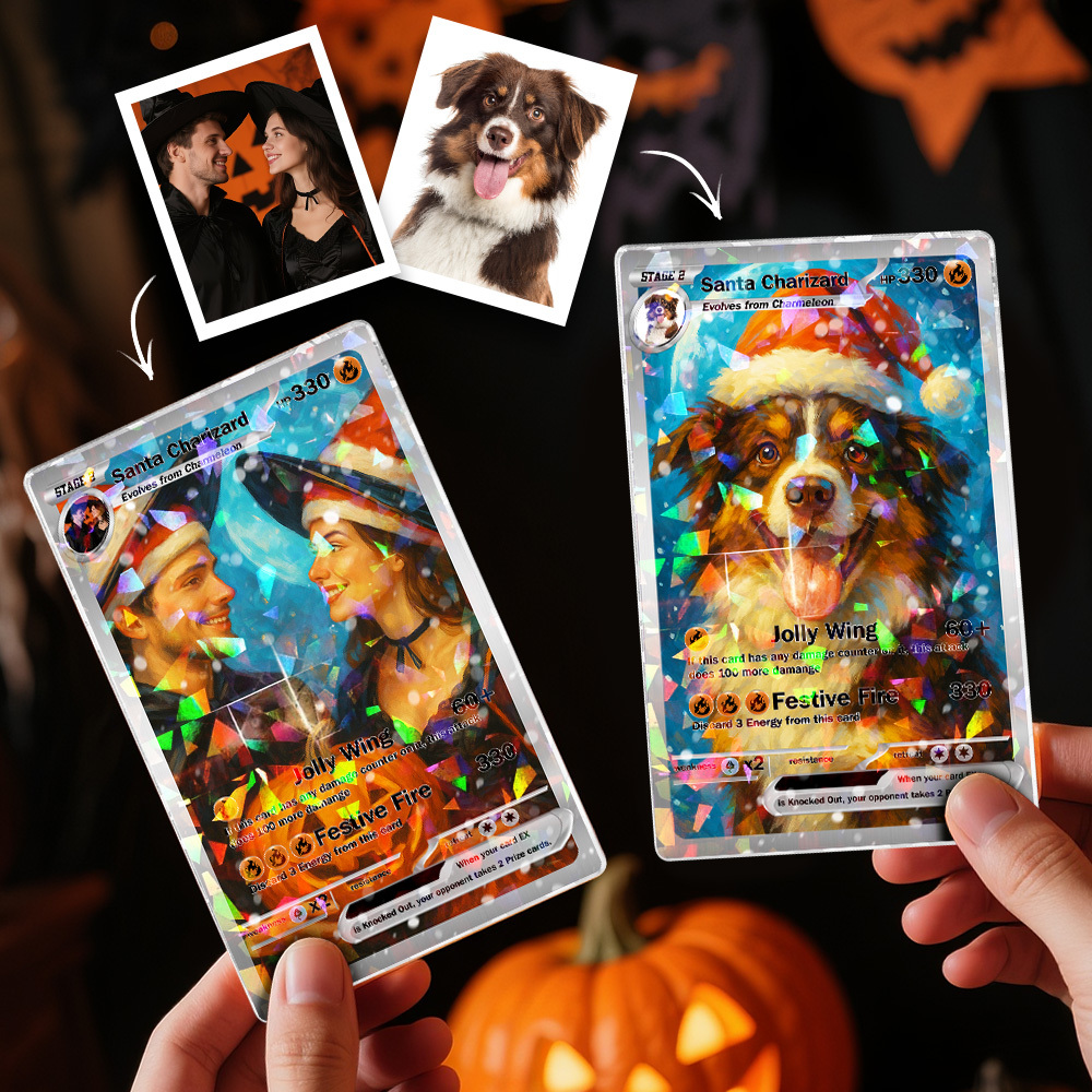 Custom Halloween Game Card Personalized Cartoon Trading Card with Photo & Name, Unique Holiday Gift for Lover - yourphotoblanketuk