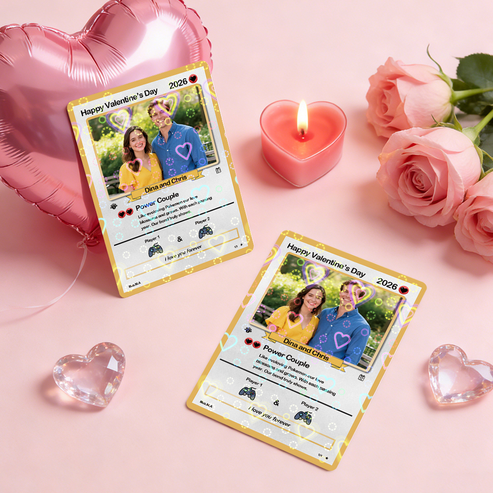 Personalized Valentine’s Day Power Couple Card, Custom Anniversary Card Couple Photo Anime Style, Best Valentine's Day Gift for Lover - yourphotoblanketuk