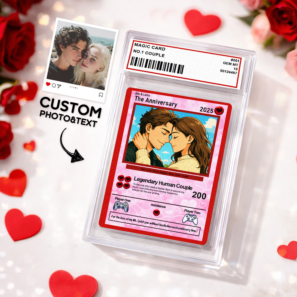 Personalized Valentine’s Day Power Couple Card, Custom Anniversary Card Couple Photo Anime Style, Best Valentine's Day Gift for Lover - yourphotoblanketuk