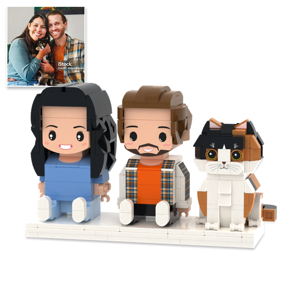 Custom Full Body Brick Figures Personalized Sitting Brick Figures Kids and Cat Universal Interlocking Plastic Toy Christmas Gift - yourphotoblanketuk