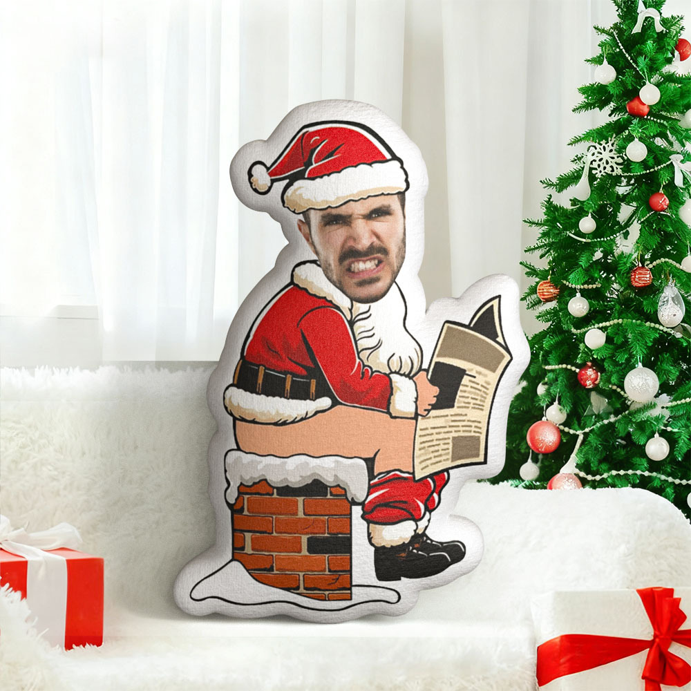 Custom Face Funny Toilet Christmas Pillow, Personalized Portrait Pillow - yourphotoblanketuk